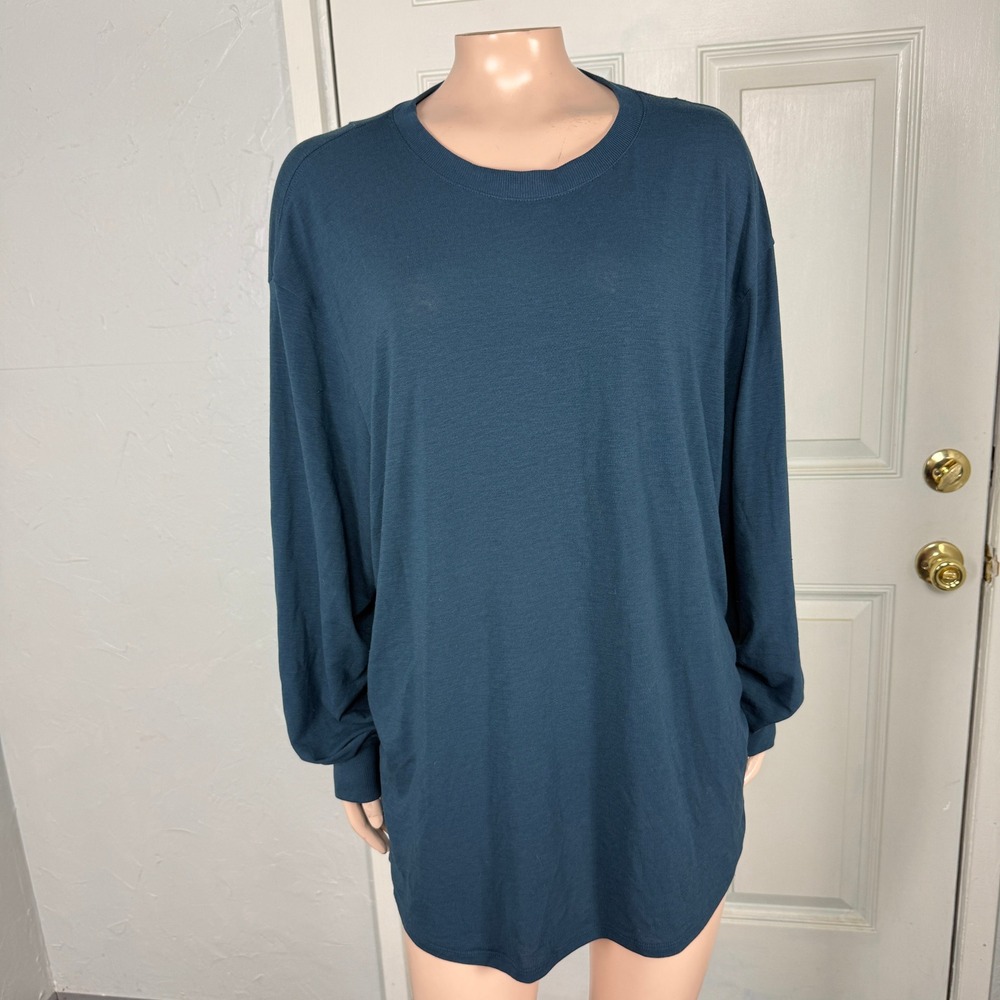 Nike One Women's Shirt XL Teal Long Sleeve Crew neck Relaxed FN2817 Knit W3-14